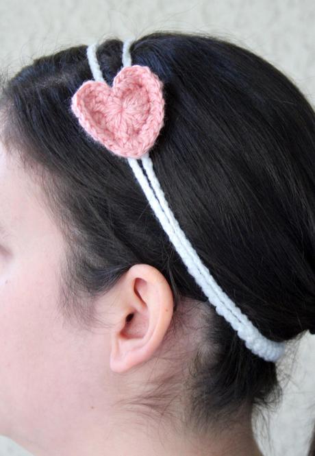 Valentine's Crochet Pattern:  Double Strand Headband with Heart Applique