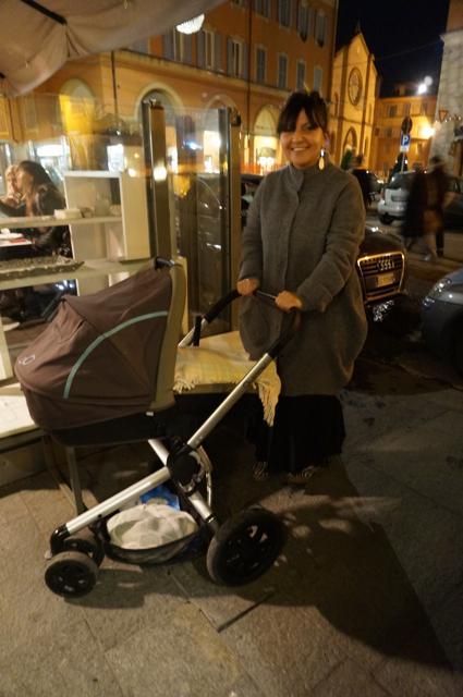 A new mom out on the town and dressed up in a great coat by Cucu Lab