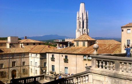Overlooking the Collegiate Church of Sant Feliu and the Pyrenees