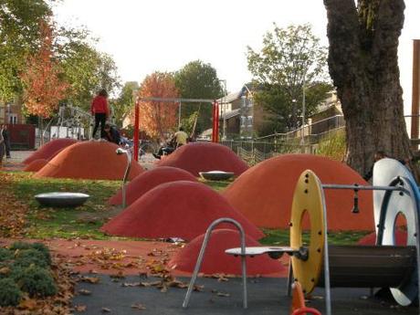 St Mary's Churchyard, Elephant and Castle, London - Playground with Rubber Mounds and Play Equipment