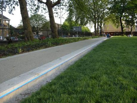 St Mary's Churchyard, Elephant and Castle, London - Park Grass Edge Detail With Lighting Strip