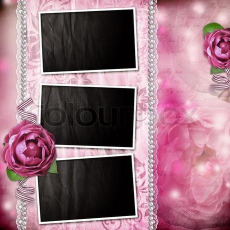 Album page - romantic background with frames, rose, lace, pearl,