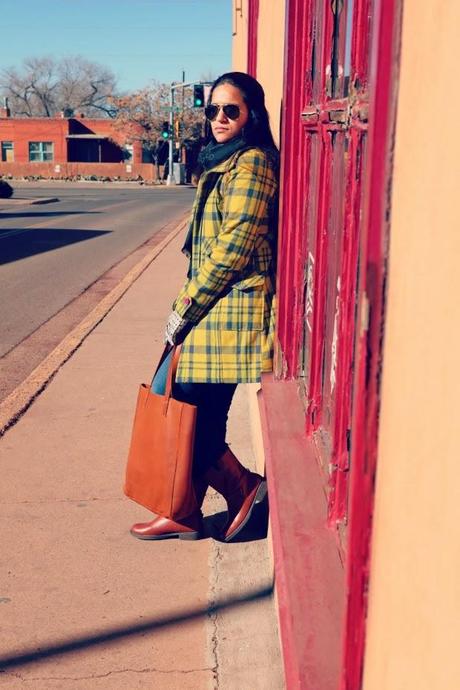 Tartan Coat, Levis Jeans, GAP Boots, Cuyana Bag, Tanvii.com