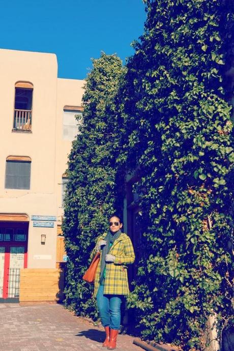 Tartan Coat, Levis Jeans, Gucci Scarf, Ray Ban Sunglasses,  GAP Boots, Cuyana Bag, Tanvii.com