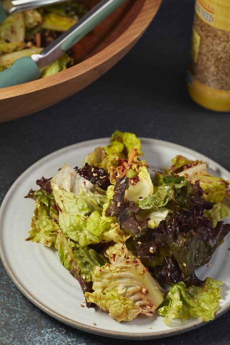 bowl of korean lettuce salad with some sesame seeds