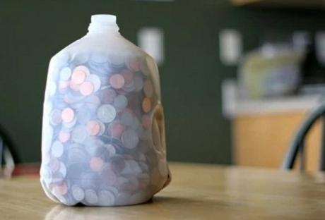 Penny Jar Made With an Empty Plastic Milk Bottle