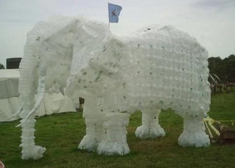 White Elephant Made With Empty Plastic Milk Bottles