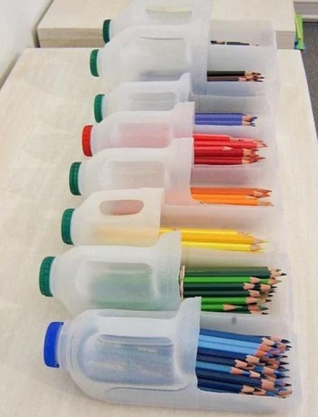 Stationery Organiser Made With Empty Plastic Milk Bottles