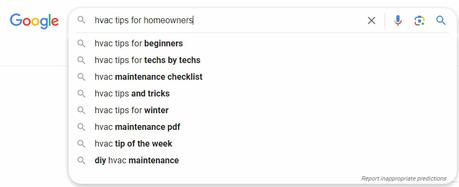 Google autocomplete for HVAC tips 