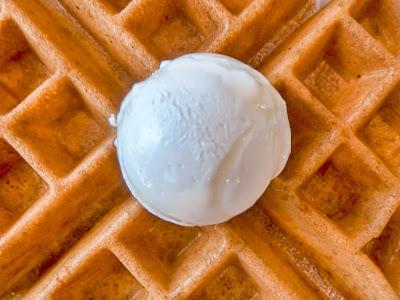 Three views of a waffle: before, during, and mostly gone