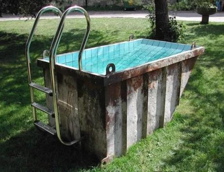 Refuse Skip made into swimming pool