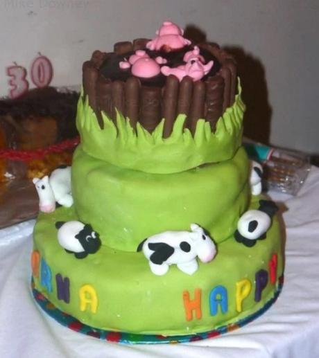 3 Tier Pigs in mud Birthday Cake