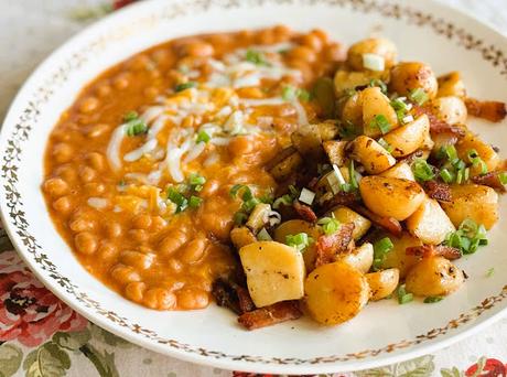 Bacon Potato Hash with Cheesy Beans