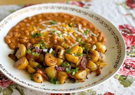 Bacon & Potato Hash with Cheesy Beans