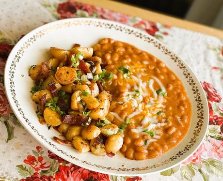 Bacon Potato Hash with Cheesy Beans