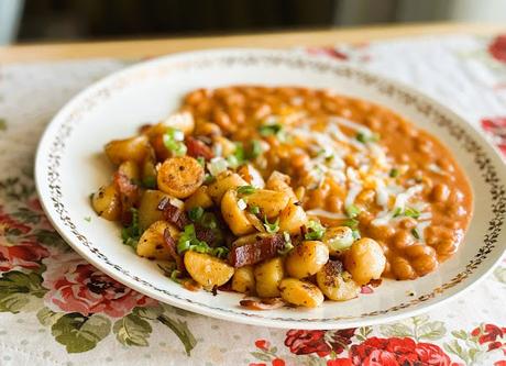 Bacon Potato Hash with Cheesy Beans