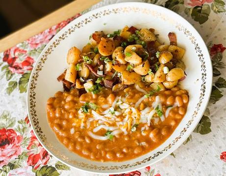 Bacon Potato Hash with Cheesy Beans