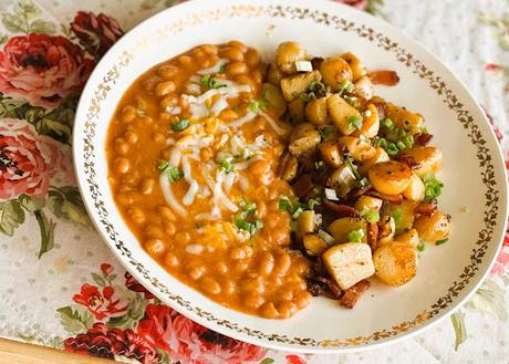 Bacon Potato Hash with Cheesy Beans