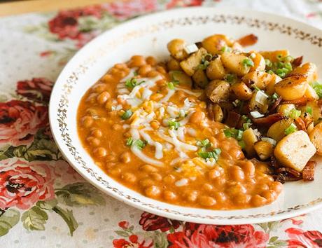 Bacon Potato Hash with Cheesy Beans