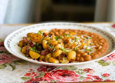 Bacon Potato Hash with Cheesy Beans