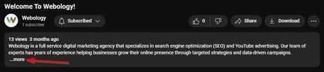 Webology YouTube Channel video description - more option 