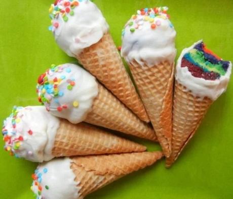 Rainbow ice cream cone cake bites