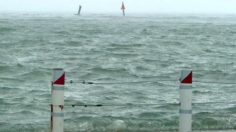 An angry Corpus Christi Bay is seen in Corpus Christi, Texas, during Tropical Storm Alberto on June 19, 2024.