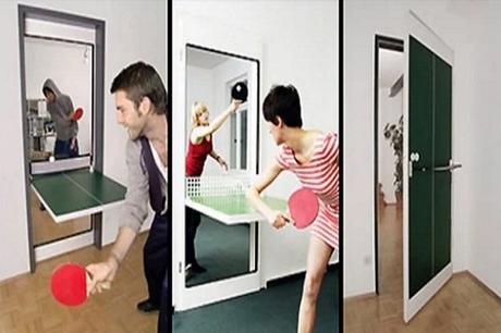 Door made into a table tennis game