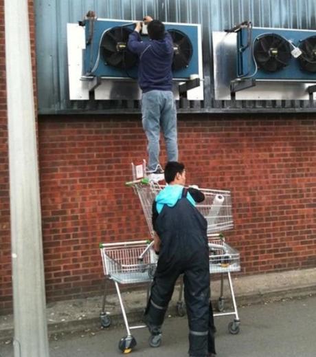 Who needs ladders when you have Shopping Trolleys