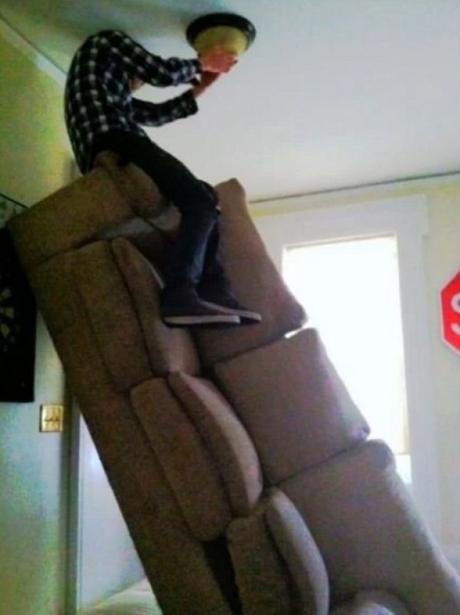 Sofa used as a ladder