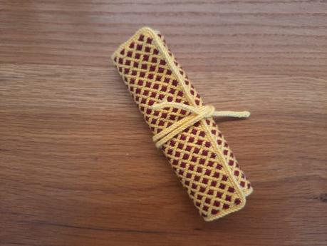 How an Alice costume made me feel historybounding (piecing is period!) Brick stitch embroidered needle roll for Medieval reenactment