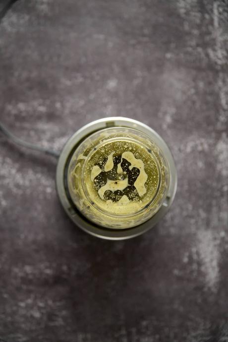 top down view of green chile lime salad dressing