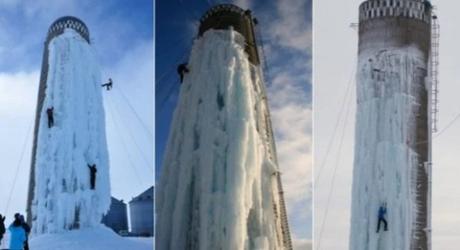 Grain silo in Iowa converted to Ice Climbing wall