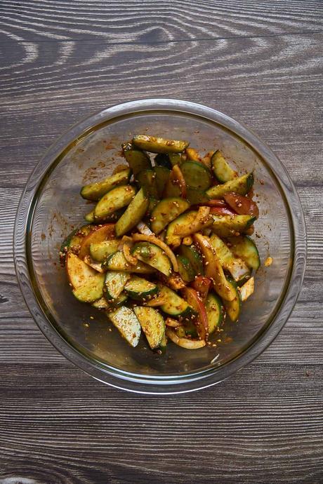 bowl of korean cucumber salad (or oi muchim)