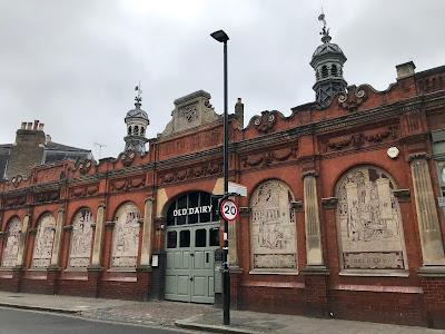 Overpainted Unigate tiles at The Old Dairy, Crouch Hill