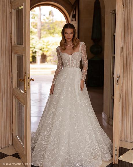 top dresses for wedding a line with long sleeves lace oliver martino