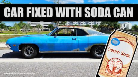 1971 ford torino 500 classic muscle car with a cheap fix, fixed by a great value cream soda can for free in florida