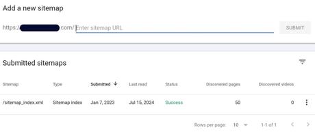 a screenshot of a sitemap successfully submitted in Google Search Console