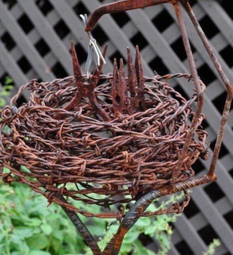 Birds Nest made from Barbed Wire