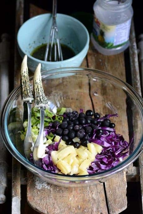 crunchy pineapple blueberry slaw