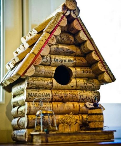 Birdhouse made from old wine Corks