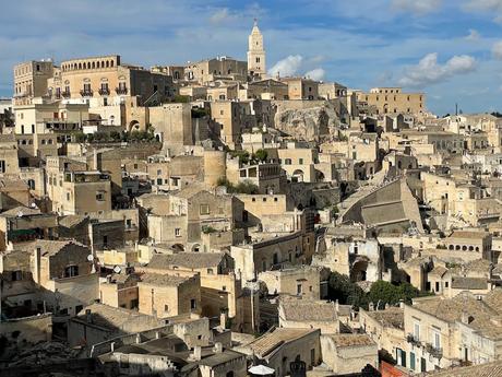 Ancient stone buildings packed close together in Matera Italy