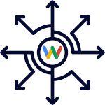 a Webology logo with arrows in center