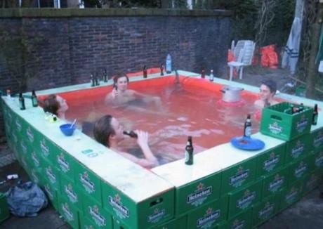 Swimming Pool Made With Water Proof Sheets and Beer Crates