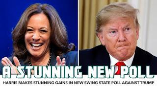 New poll shows Kamala Harris overtaking Trump in swing states, as the GOP candidate resorts to taking cheap shots at Fox News for actually doing its job