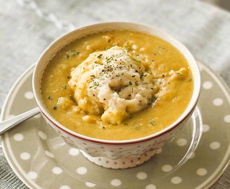 Pea Soup with Sharp Cheddar Dumplings