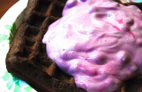 Chocolate Waffle with blueberries and plain yogurt