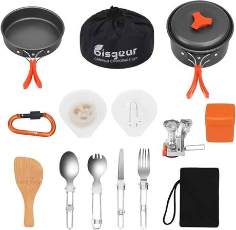 23 Top Rated Camping Mess Kits: Best Types 10 Bisgear 16pcs Camping Cookware Backpacking Stove Mess Kit