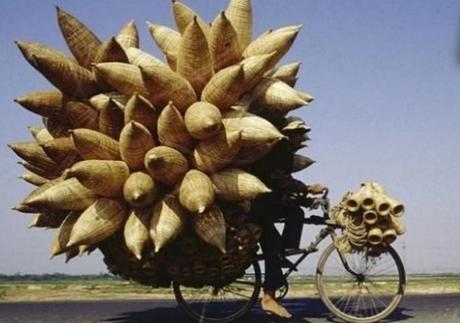 Bicycle Overloaded With Reed Baskets