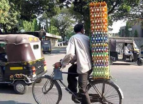 Bicycle Overloaded With Eggs